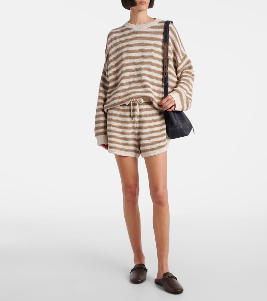 Striped cotton-blend shorts