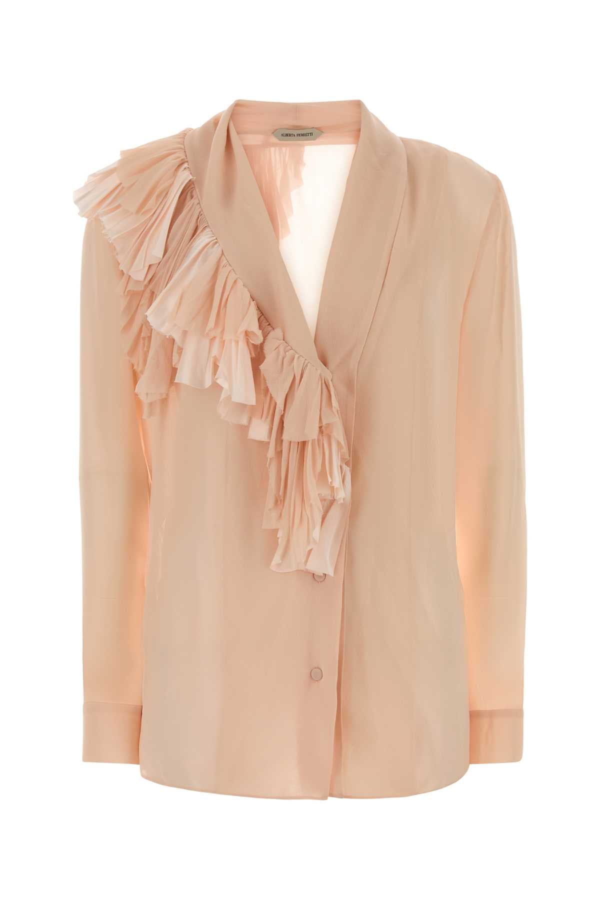 Ruffled Silk Shirt — Pink