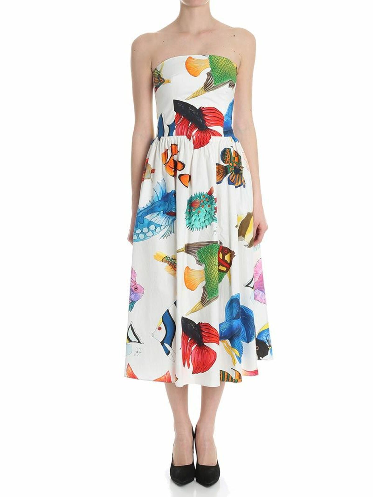 Multicolored dress with fishes print