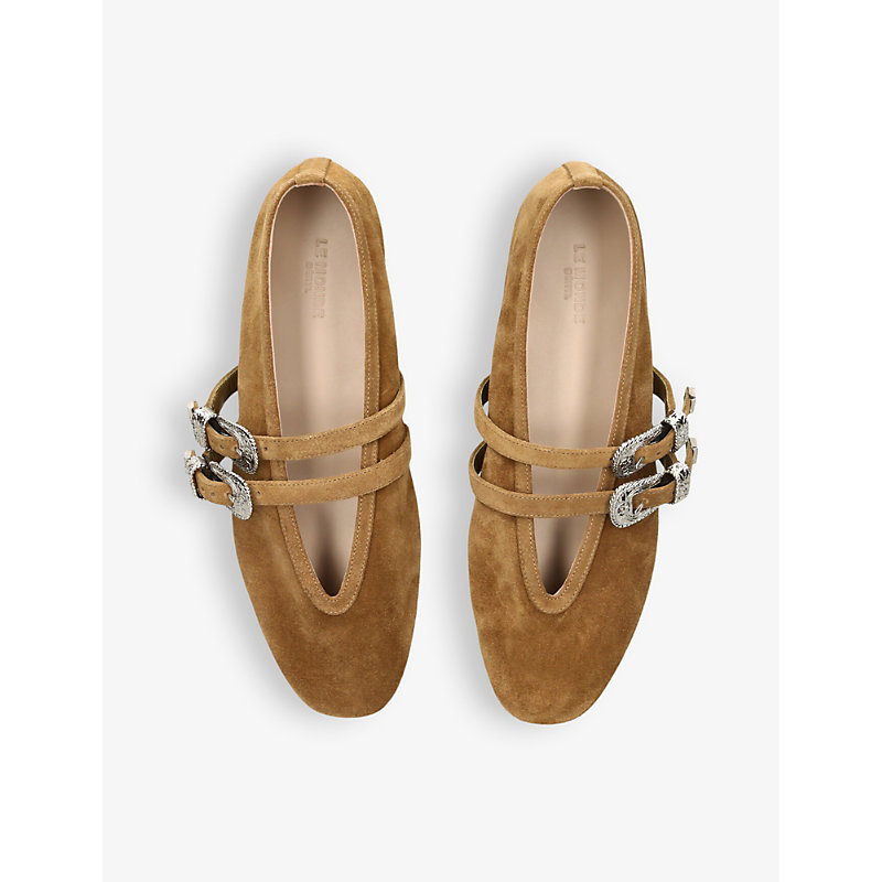 Womens Claudia Double-Strap Suede Flats