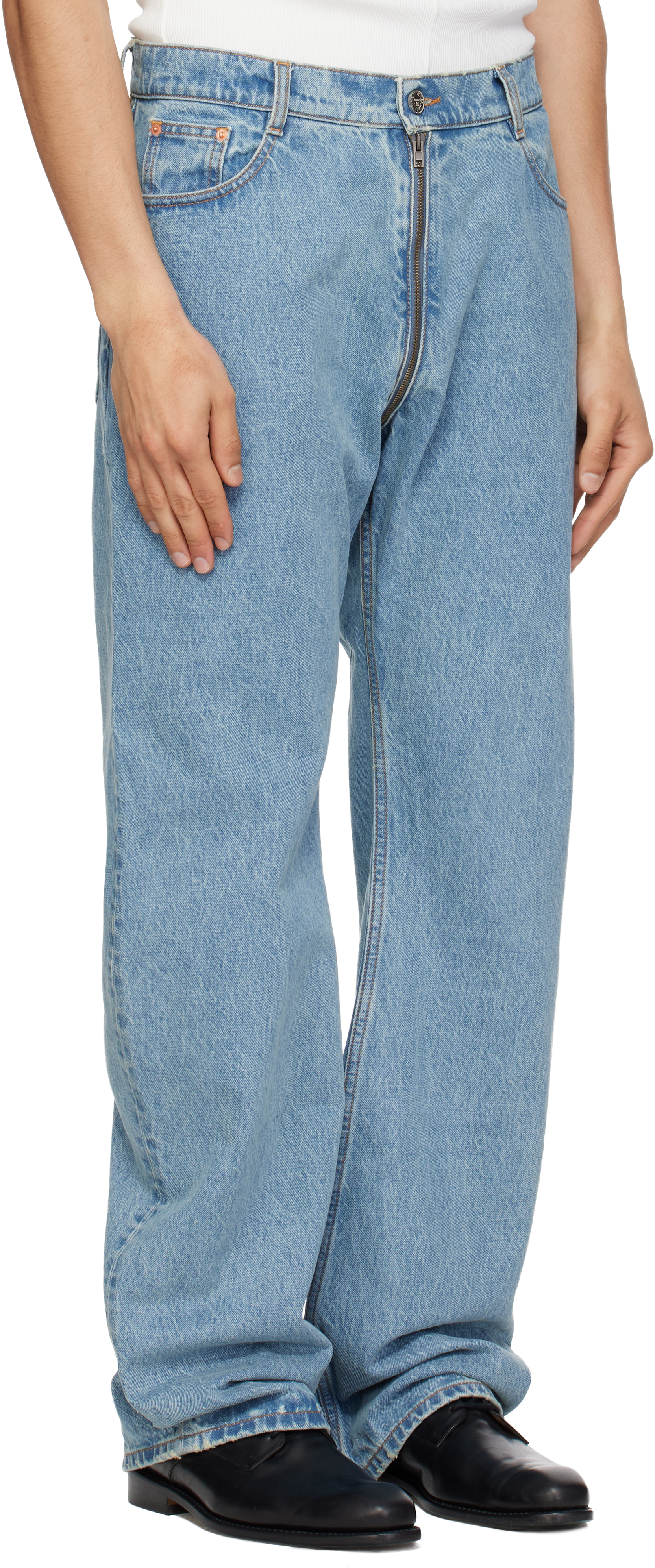 Blue Allover Zip O-Leg Jeans