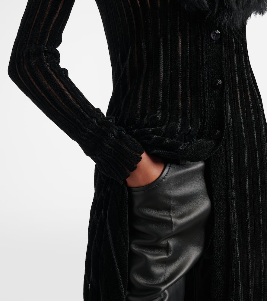 Shearling-trimmed striped maxi dress