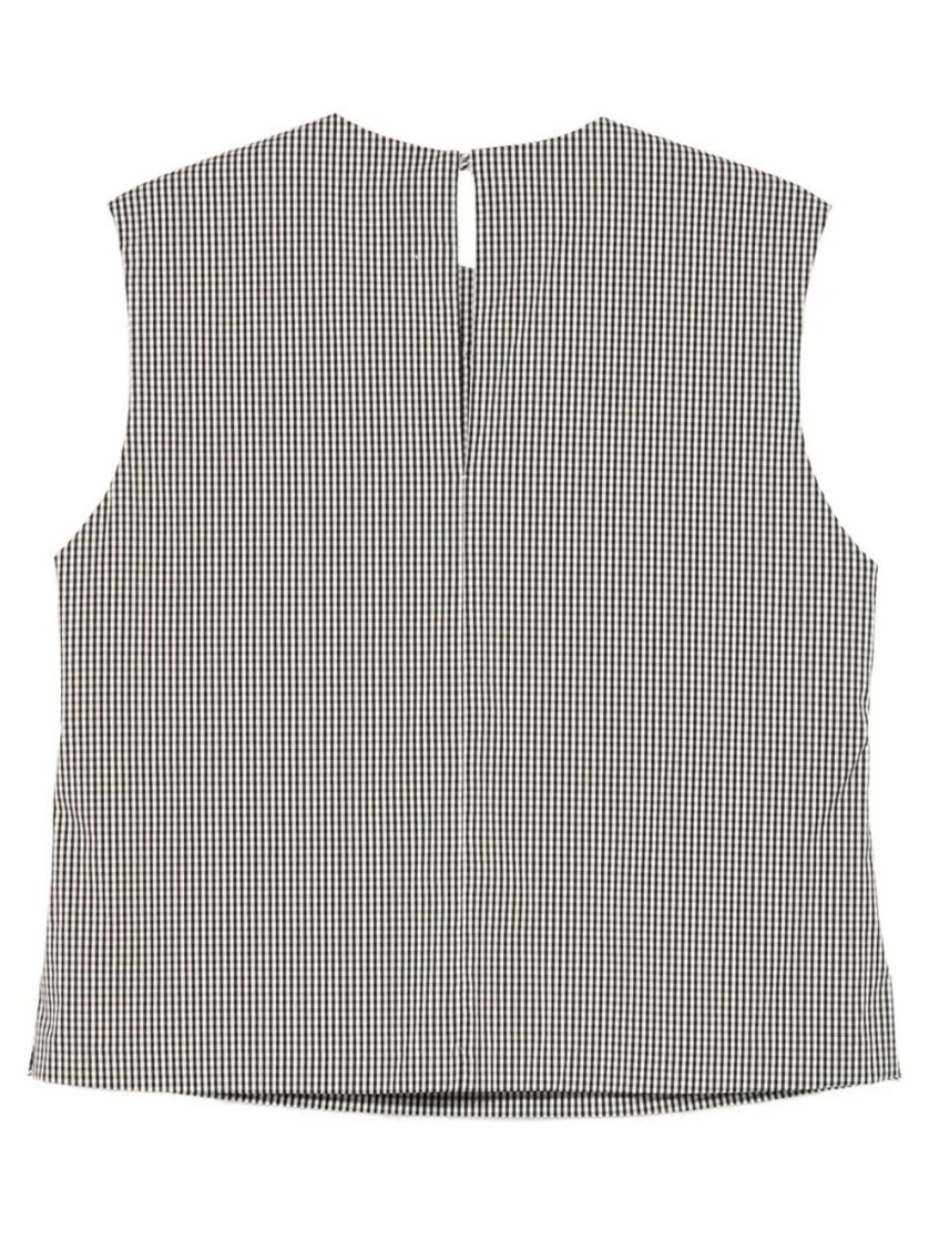 Grey Round Neck Check Pattern Top