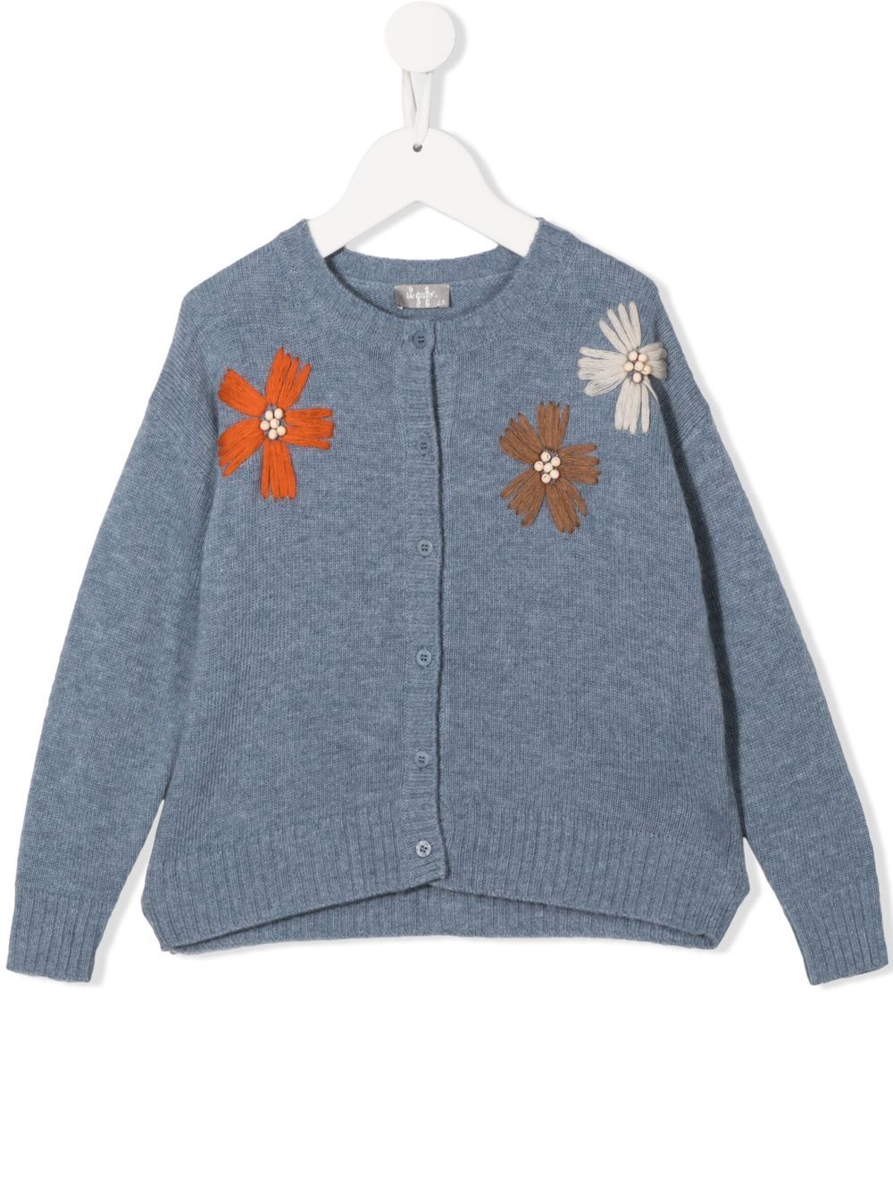 Floral-embroidered cardigan - Blue