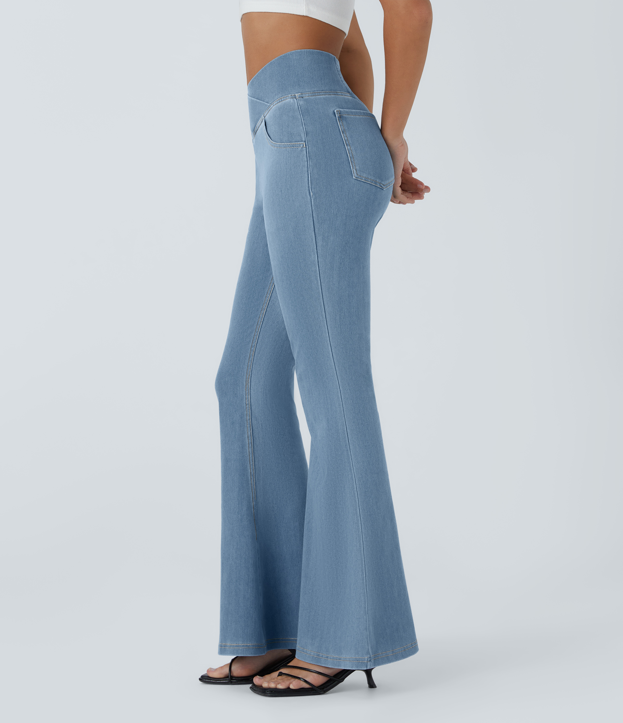 Halara Halara Flex™ High Waisted Crossover Pocket Washed Casual Jeans - Washed Denim Sunny Blue - XLta