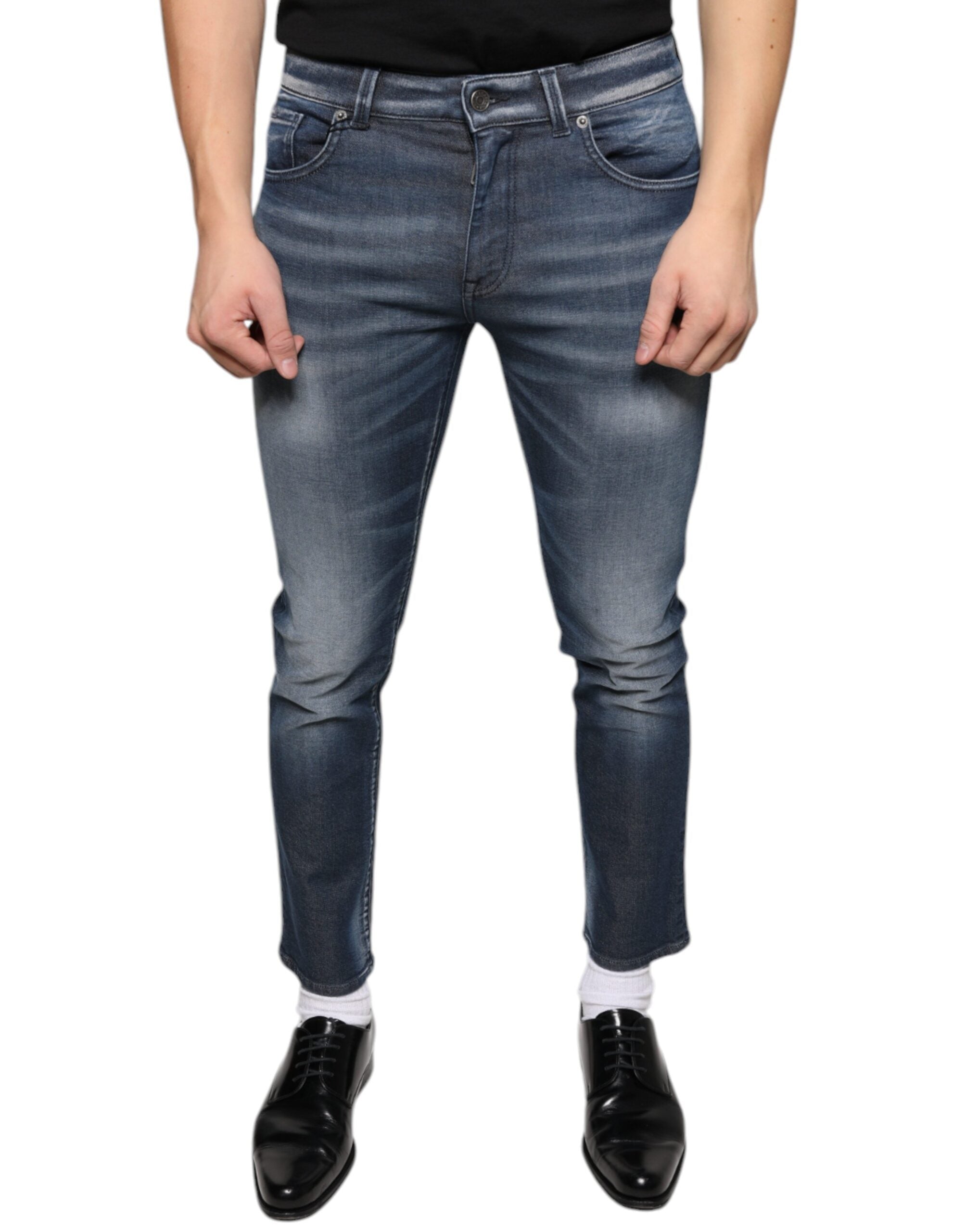 Washed Cotton Skinny Denim Jeans — Blue