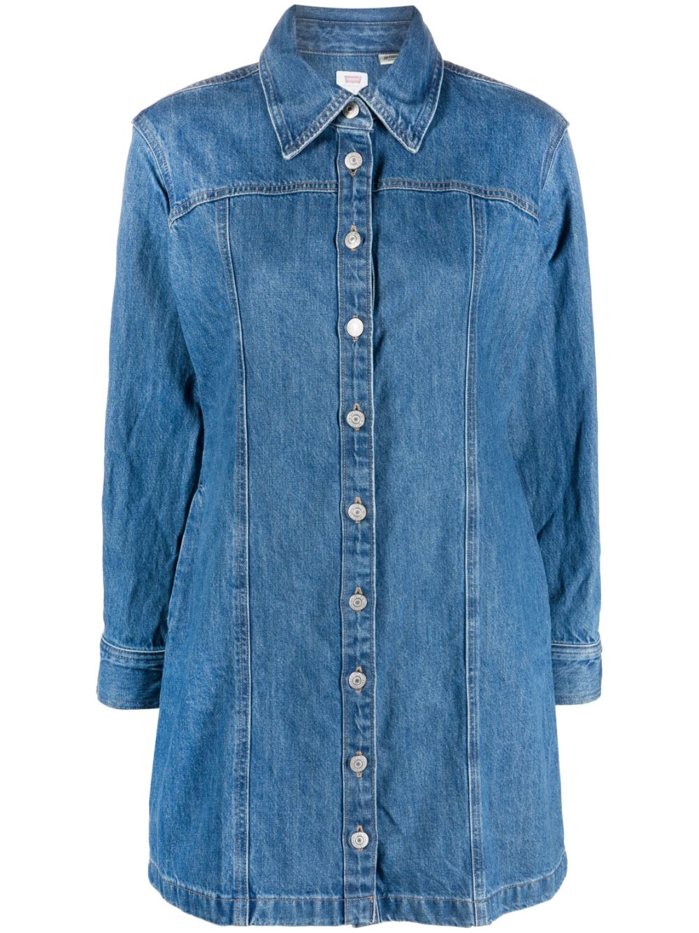Long-sleeve button-up mini dress - Blue