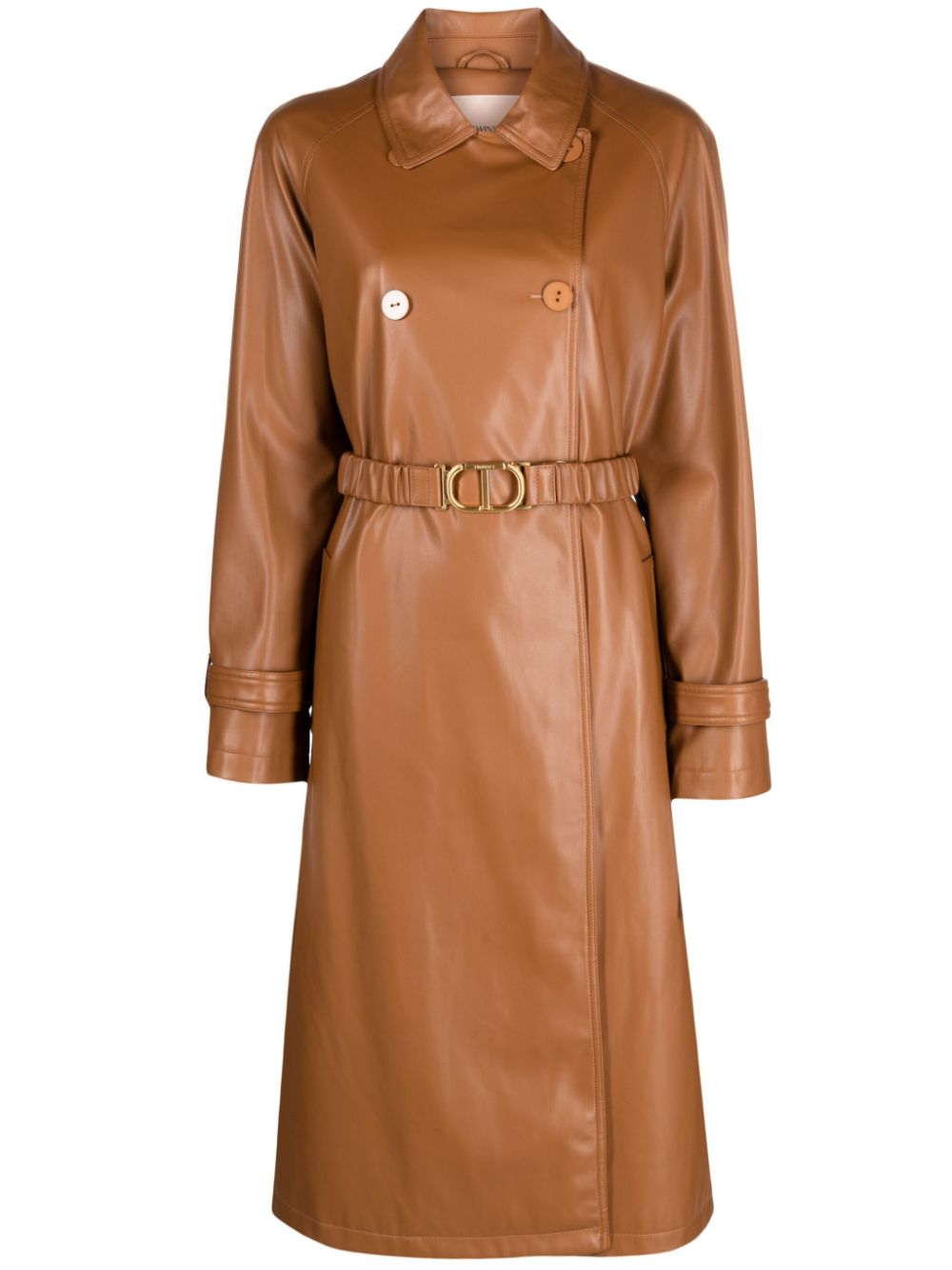 Belted double-breasted coat - Brown