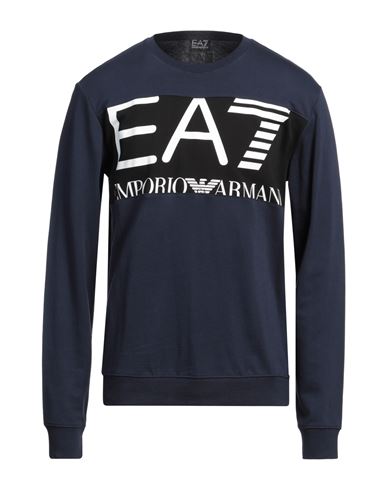 Ea7 Man Sweatshirt Navy Size 3XL Cotton, Elastane
