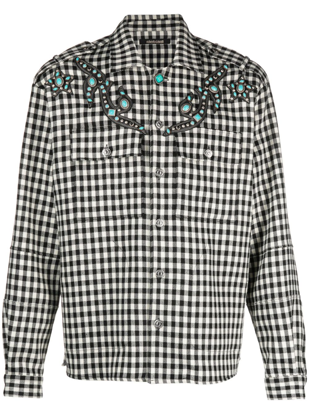 Studded gingham wool-blend shirt - Black