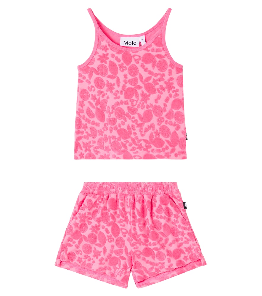 Cotton-blend terry top and shorts set