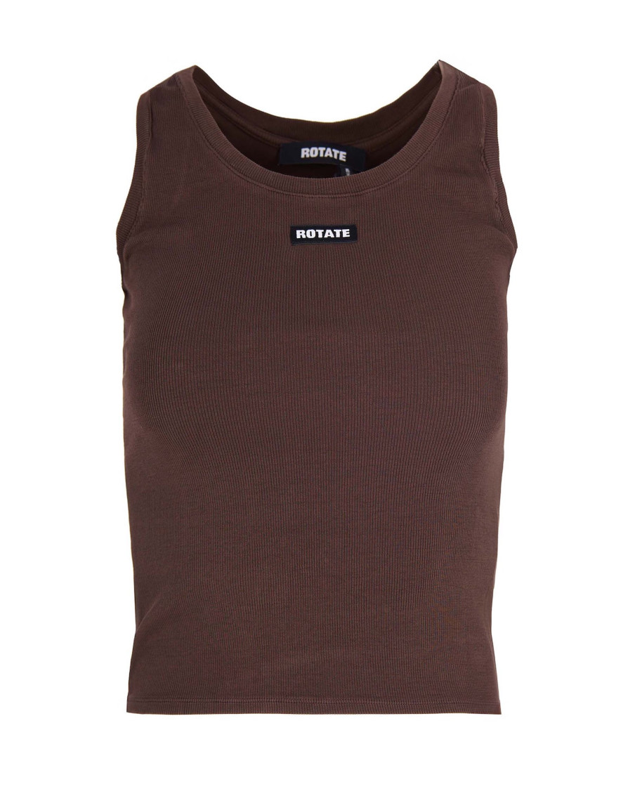 Brown Round Neck Logo Tank Top
