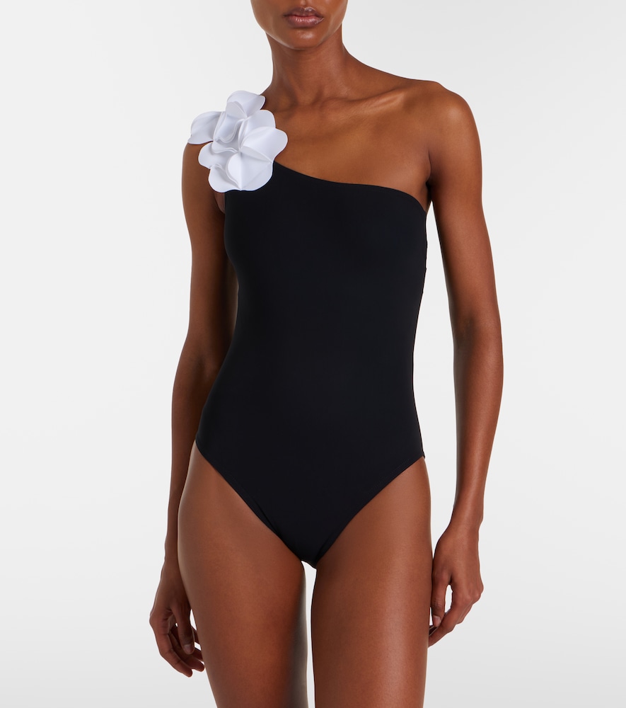 Tess one-shoulder floral-appliqué swimsuit