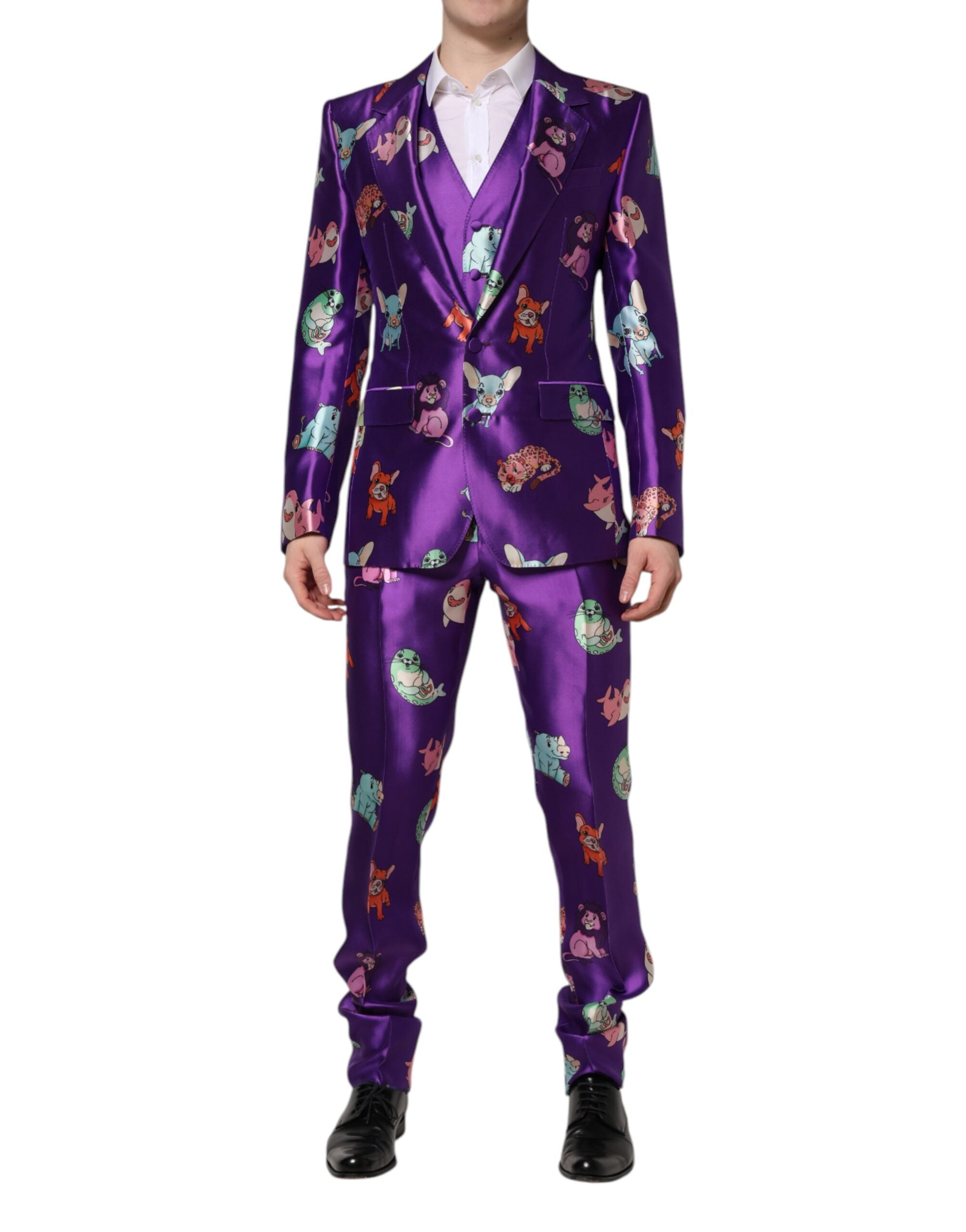 Animal Print Silk Pant Suit — Purple