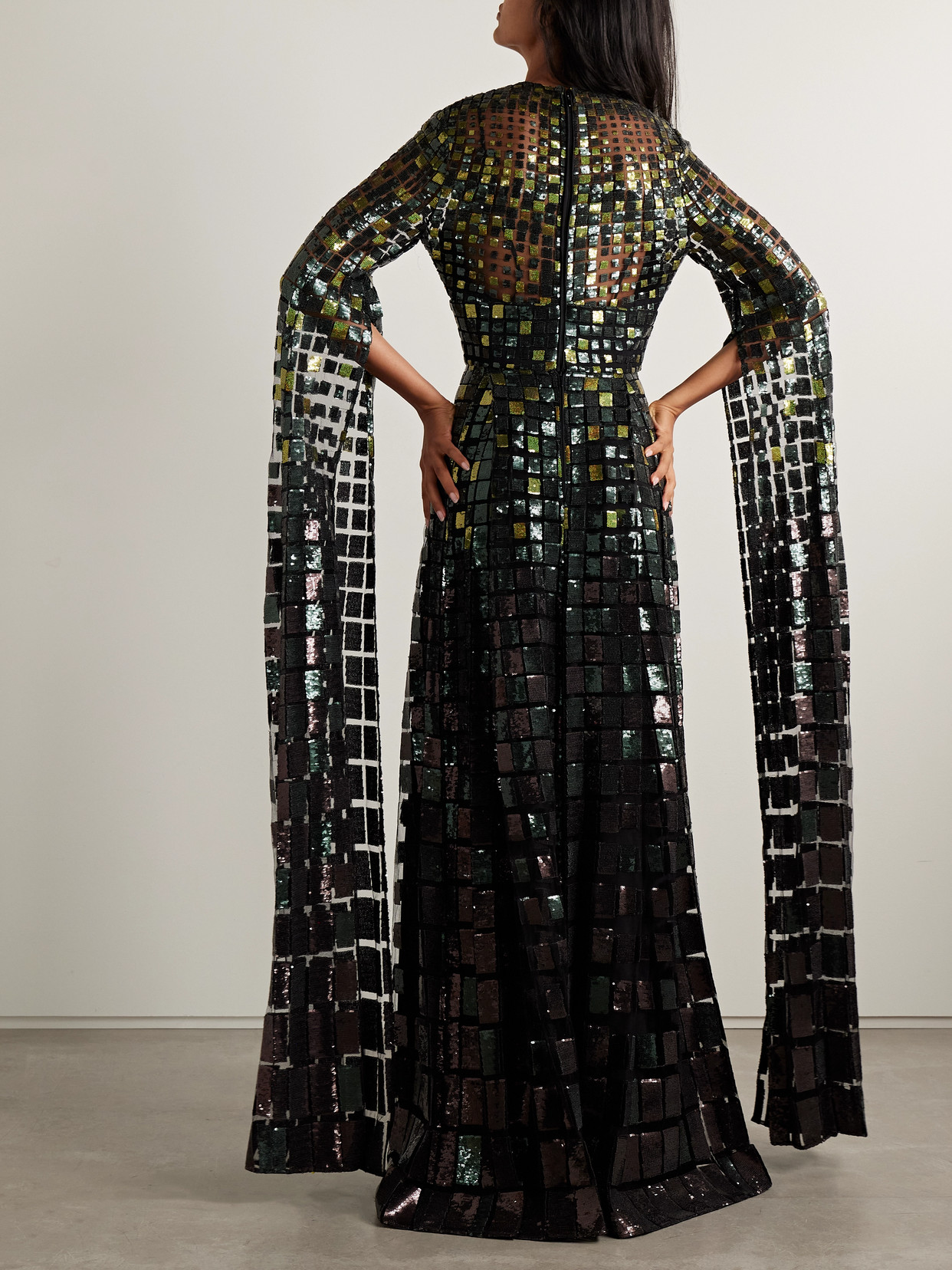 Sequined Tulle Gown - Green