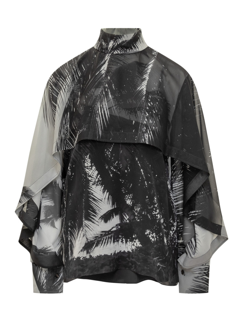 Black Printed Mock Collar Top