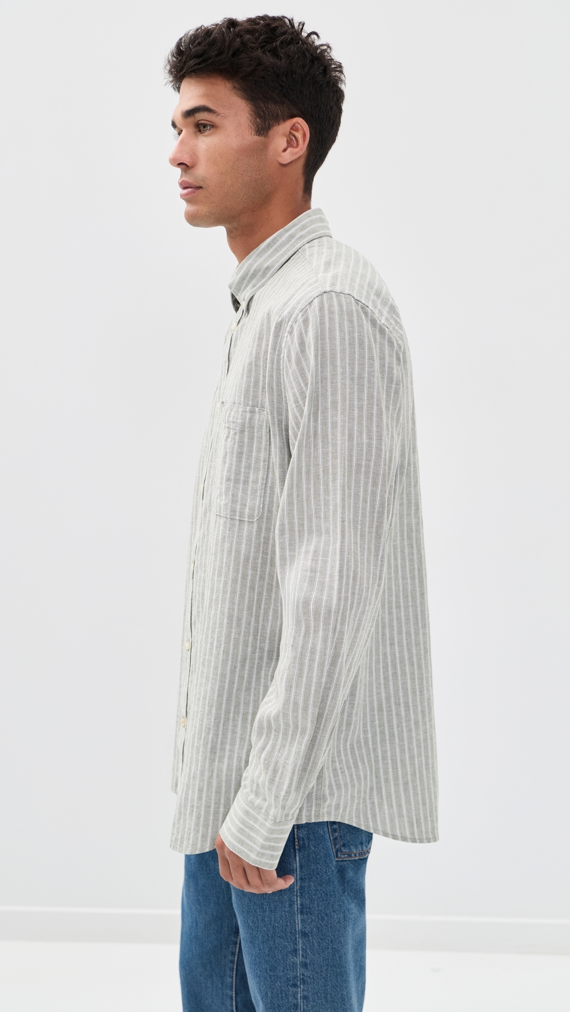 Nelson Stripe Long Sleeve Tailored Shirt Bleached Olive