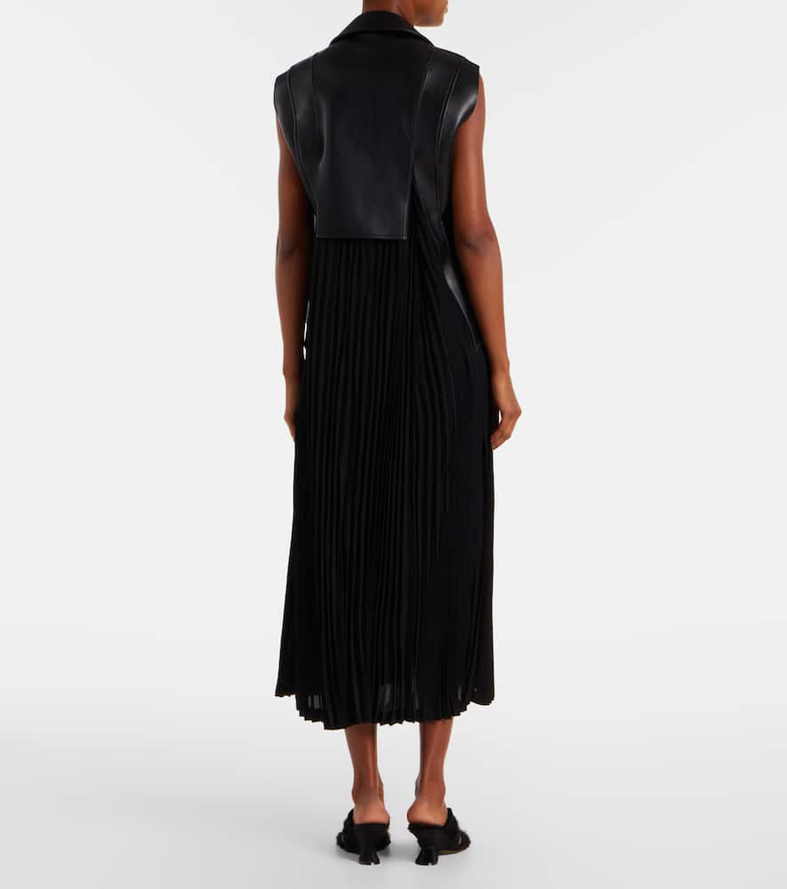 Faux leather and jersey maxi dress
