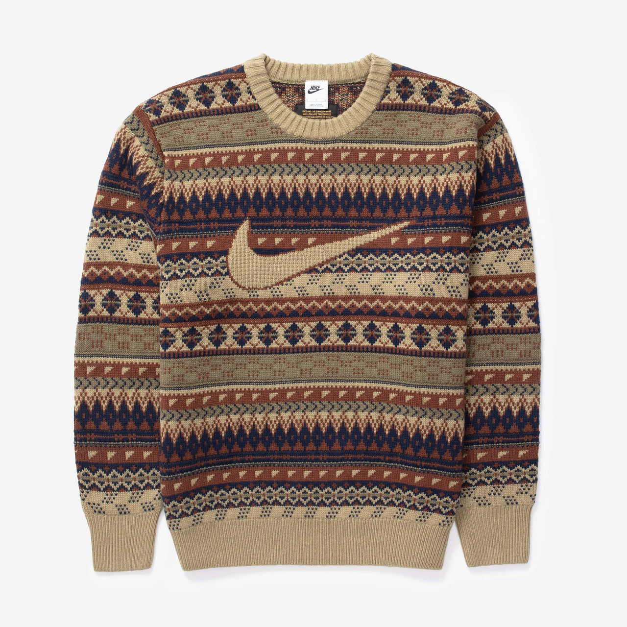 Nike Life Fair Isle Swoosh Sweater - NEUTRAL OLIVE - unisex