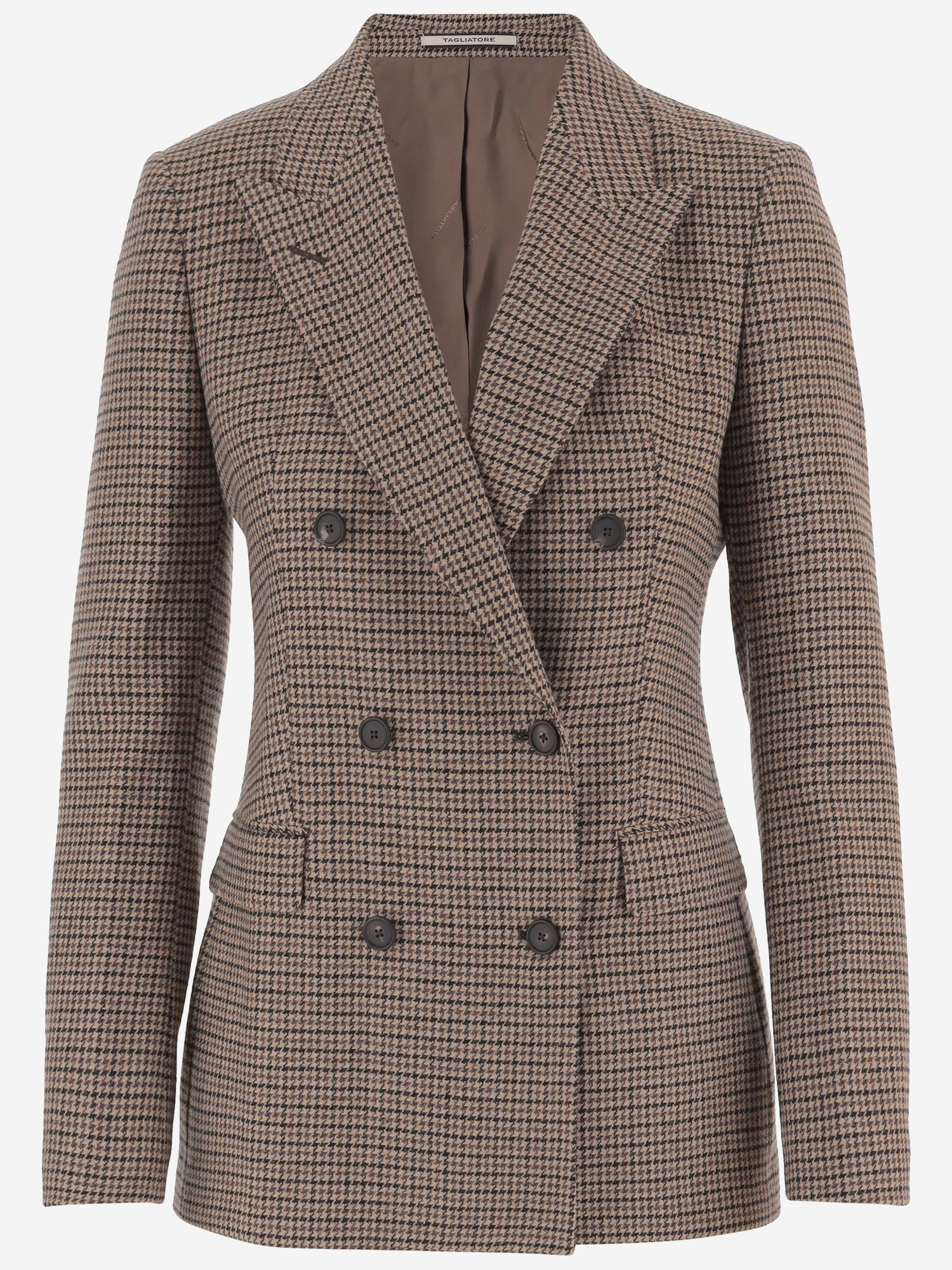 Wool-Blend Houndstooth Blazer — Brown