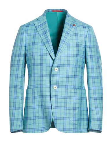 Man Blazer Turquoise Size 38 Wool, Silk, Linen
