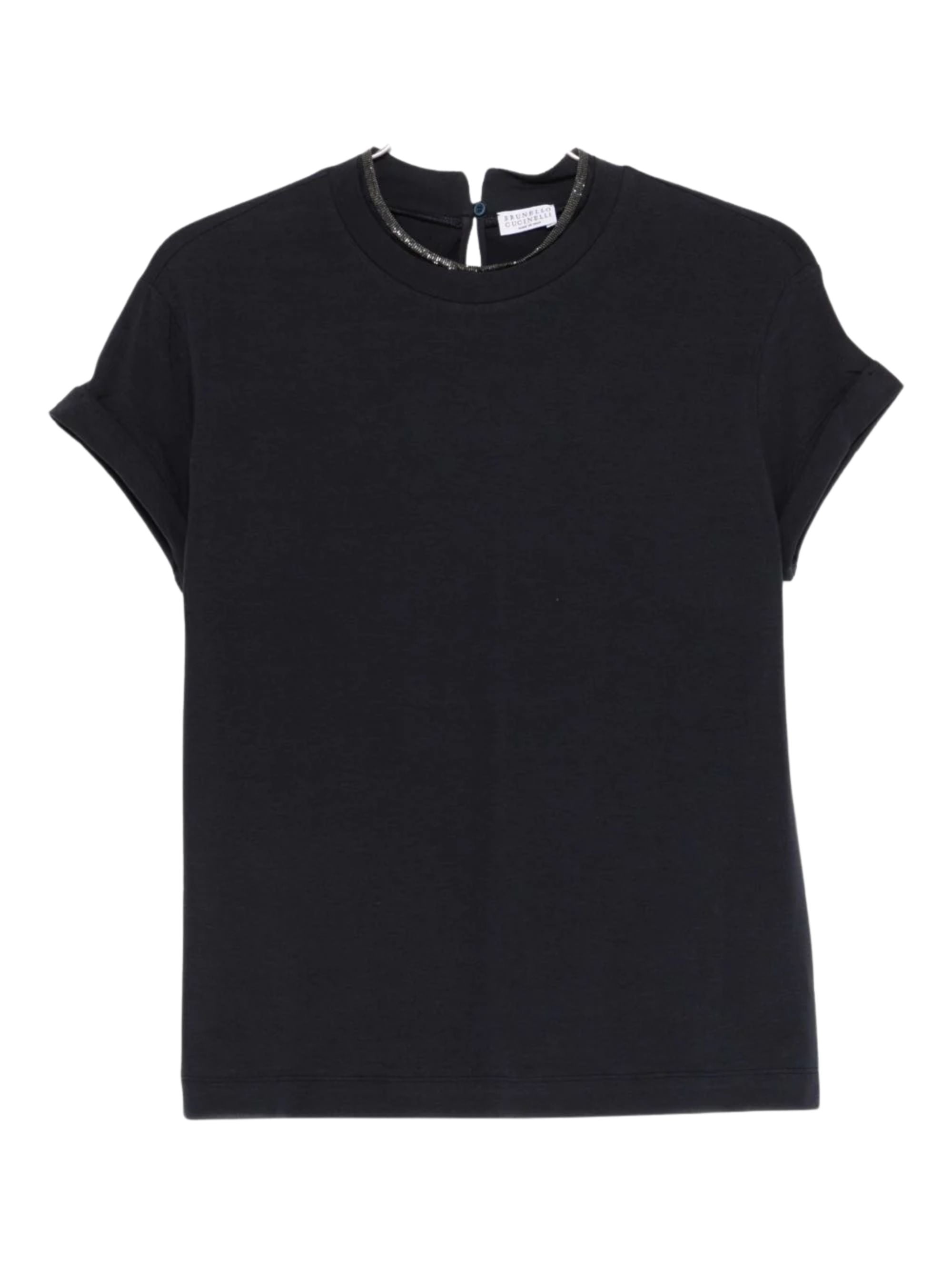 Elegant Cotton T-Shirt with Decorative Detailing and Roll-Up Sleeves