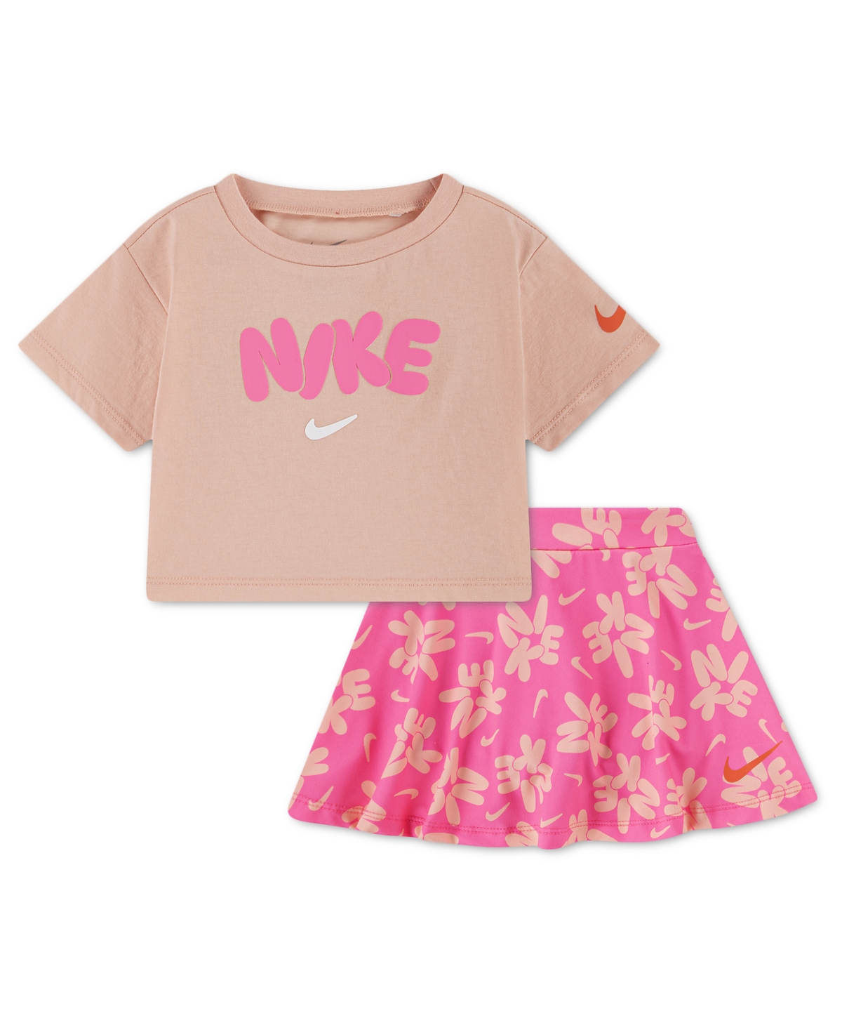 Baby Girls' Bold Play Short-Sleeve T-Shirt and Flared Skirt, 2-Piece Set - Pink Glow