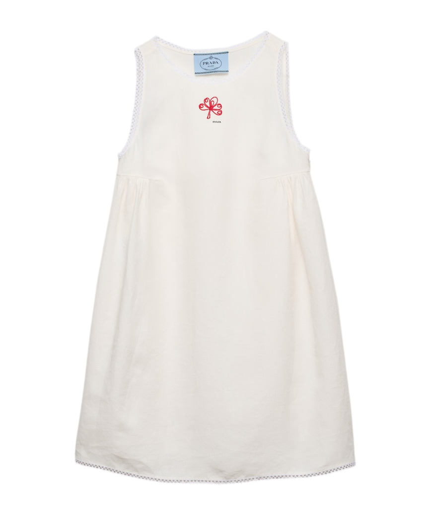 Embroidered slubbed canvas mini-dress