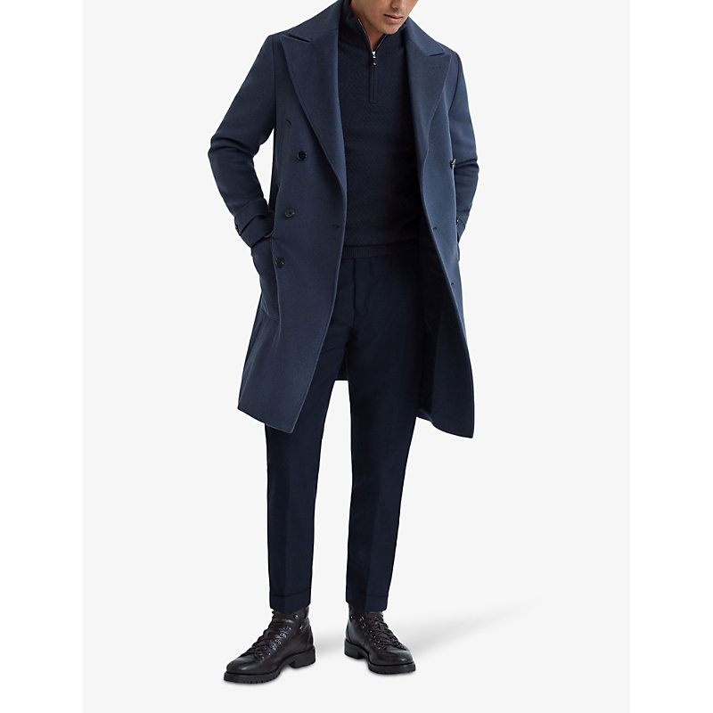 Mens Navy Tempo Half-zip Slim-fit Wool Jumper L