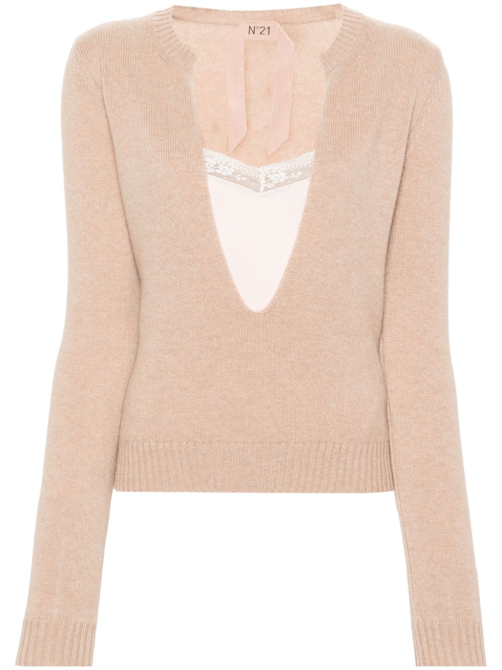U-neck layered jumper - Neutrals