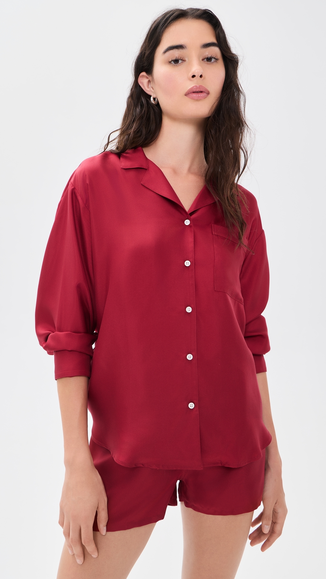 Notched Collar Long Sleeve Shirt Deep Red