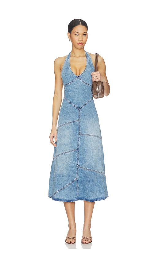 EB Denim Delphi Pieced Halter Dress in Meadow - Blue. L also in