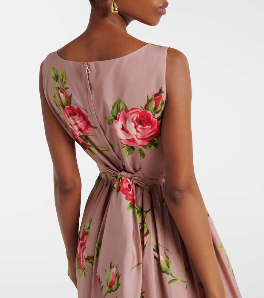 Floral belted cotton midi dress