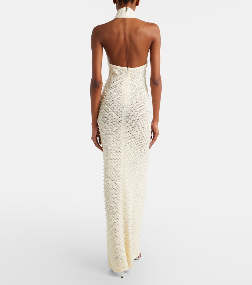 Crochet embellished turtleneck gown