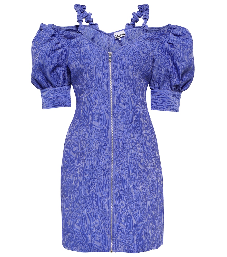 Ganni Jacquard puff-sleeve minidress