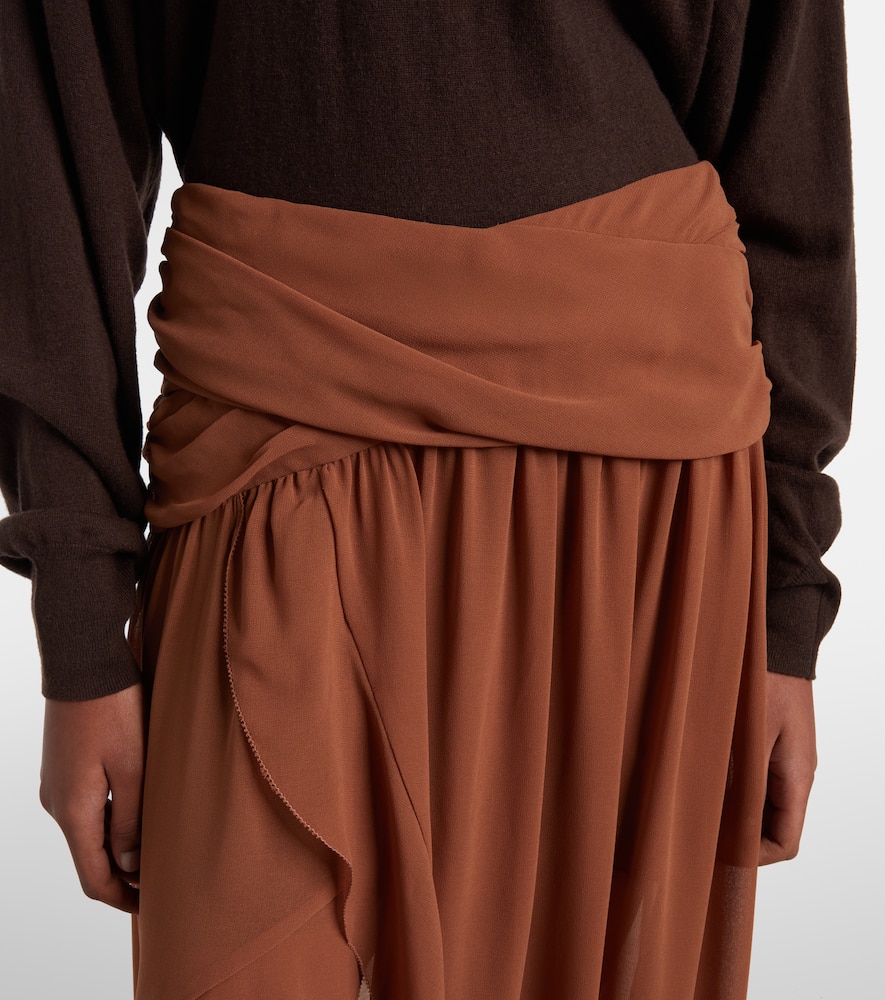 Draped asymmetric maxi skirt