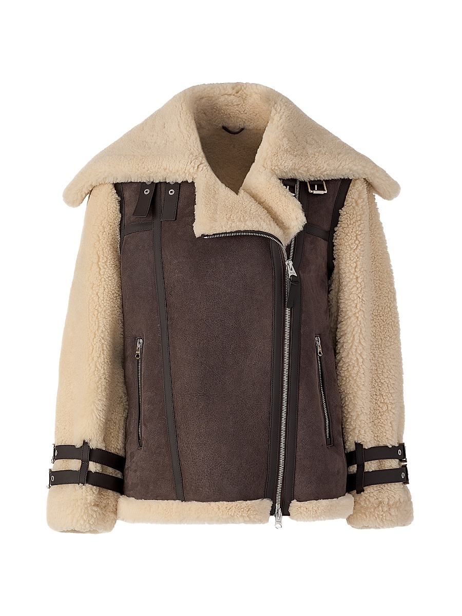 Women's Rhoslyn Suede & Shearling Moto Jacket - Coffee Natural