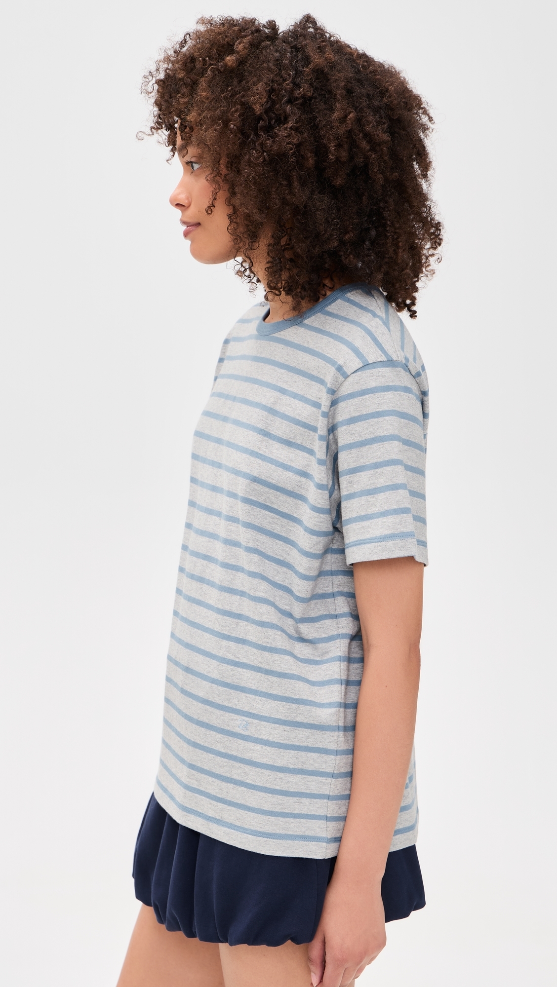 Striped T-Shirt Melange Grey/Soft Blue