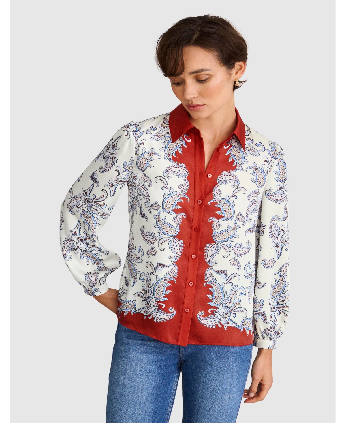 Women's Dannie Cinched-Waist Collard Shirt - White