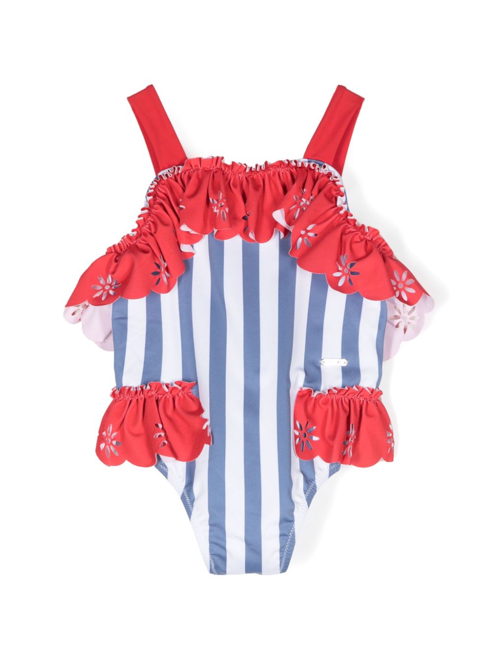 Striped ruffle-trim swimsuit - Blue