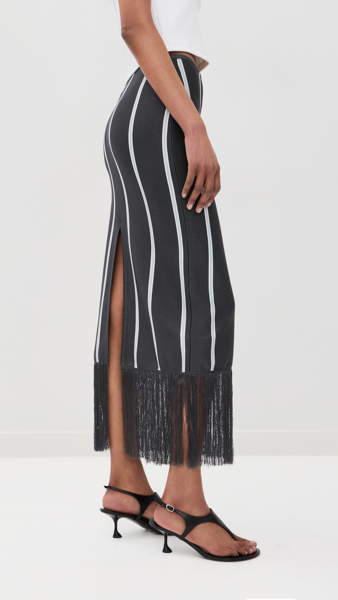 Striped Midi Skirt with Fringe Slate Multi