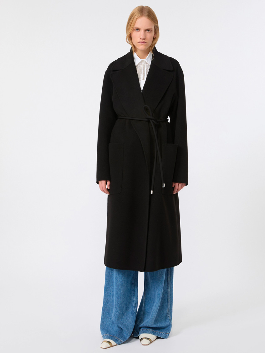 Black Notched Lapel Trench Coat