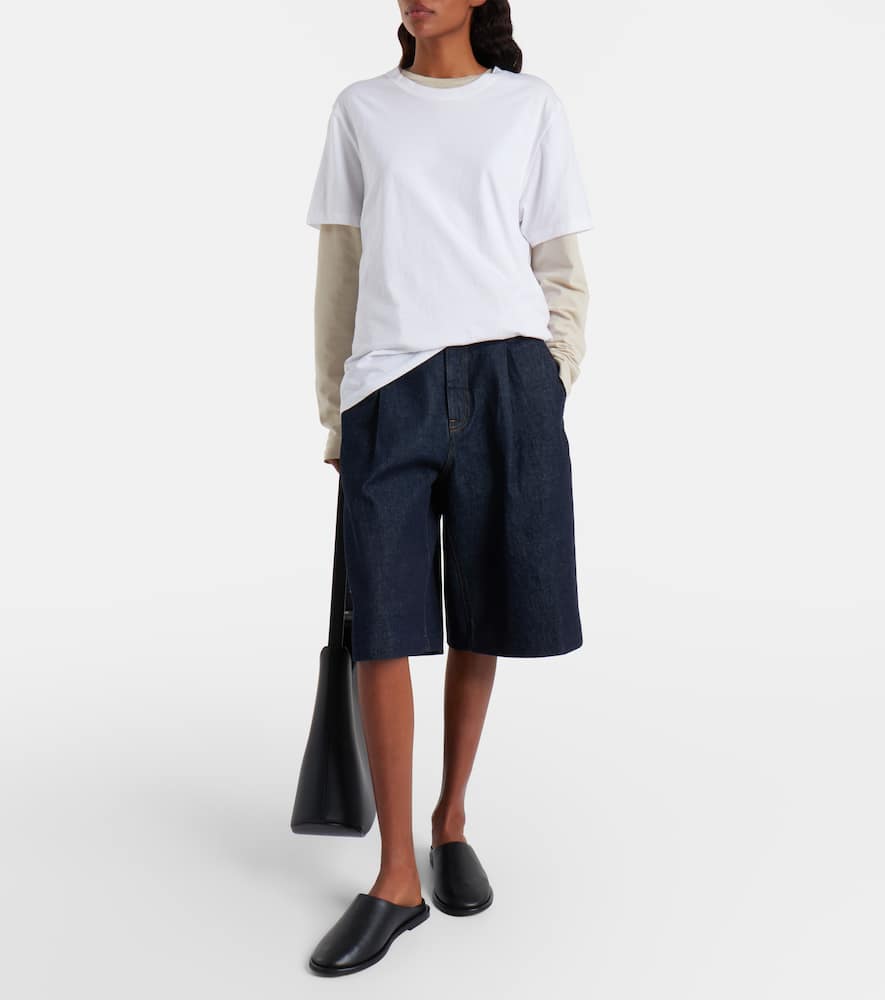 Tailored low-rise denim wide-leg shorts