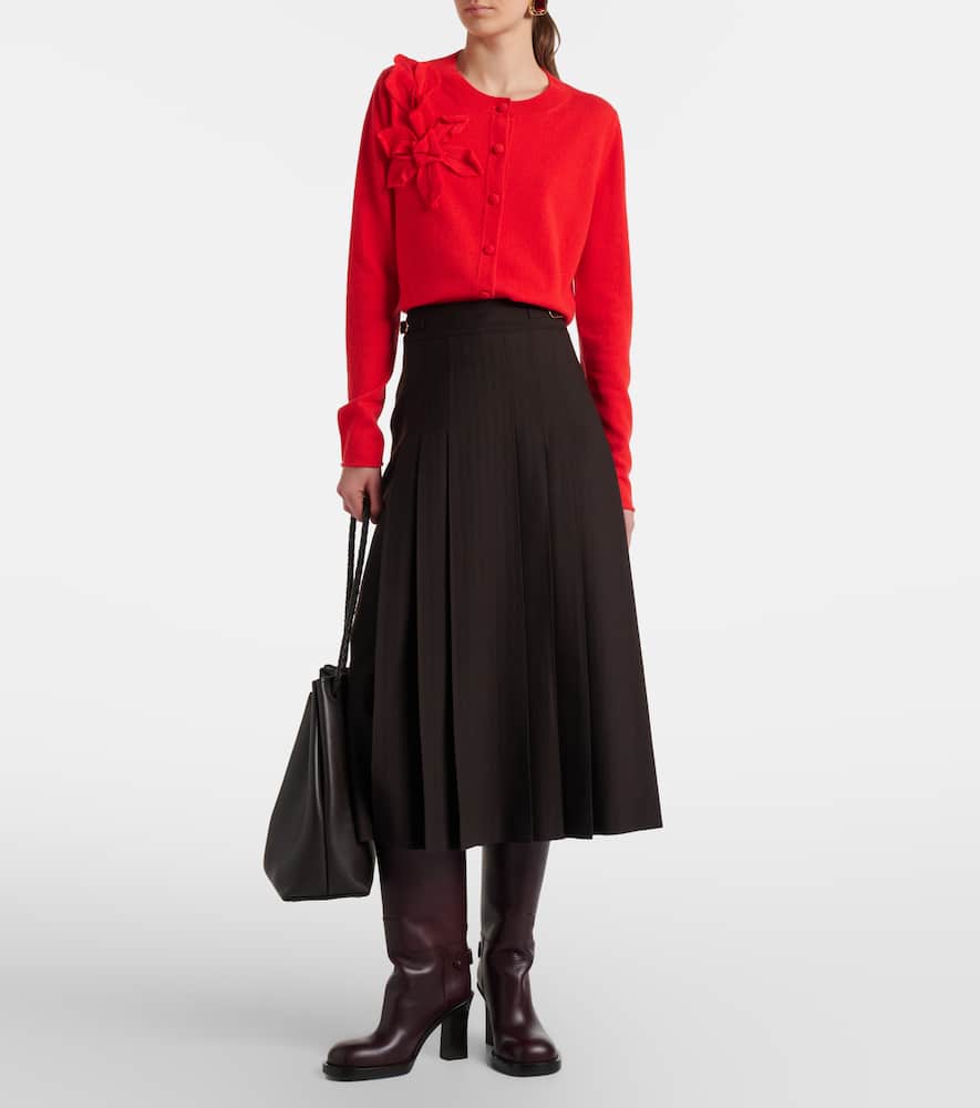 Floral-appliqué cashmere and wool cardigan