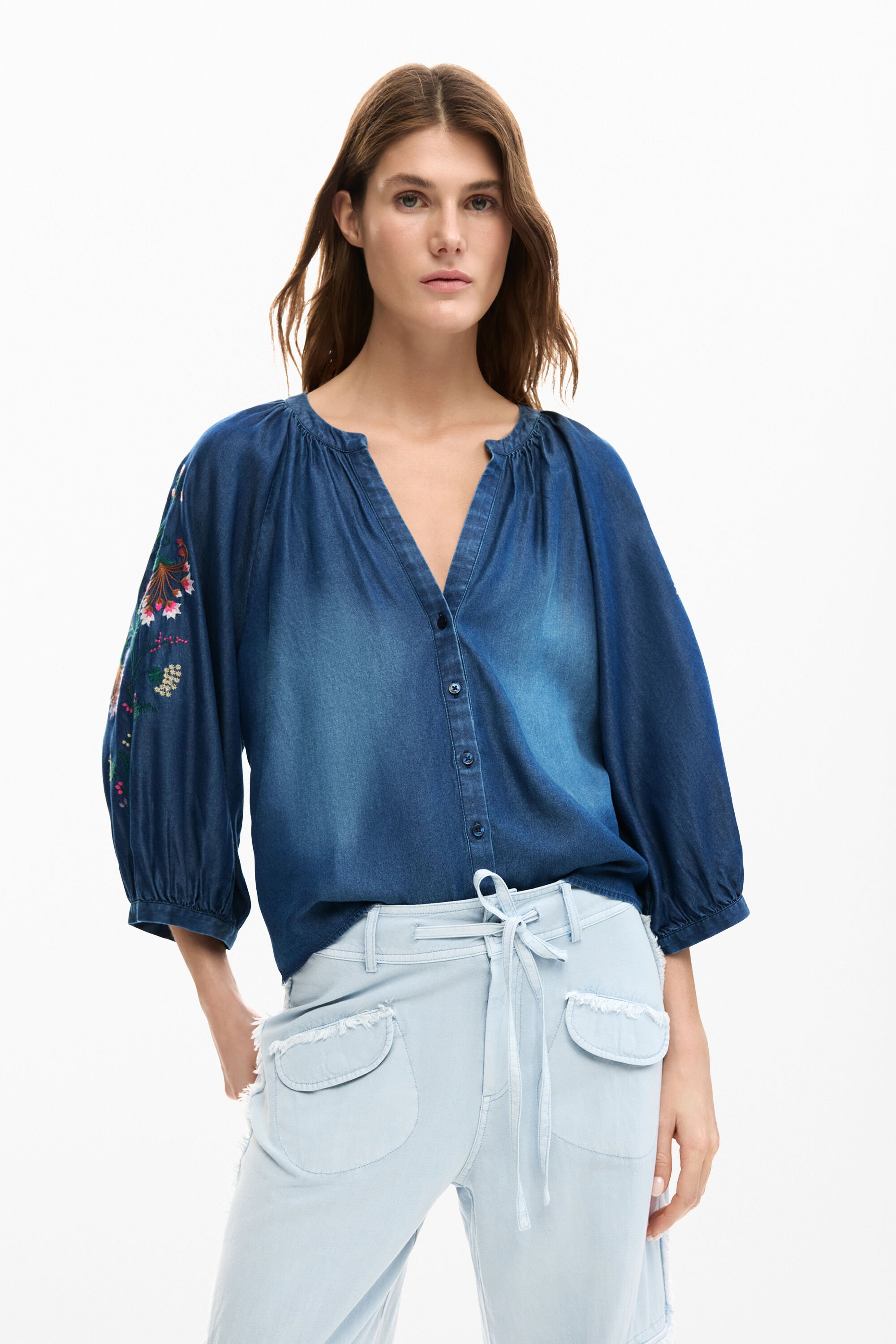 Embroidered lantern blouse