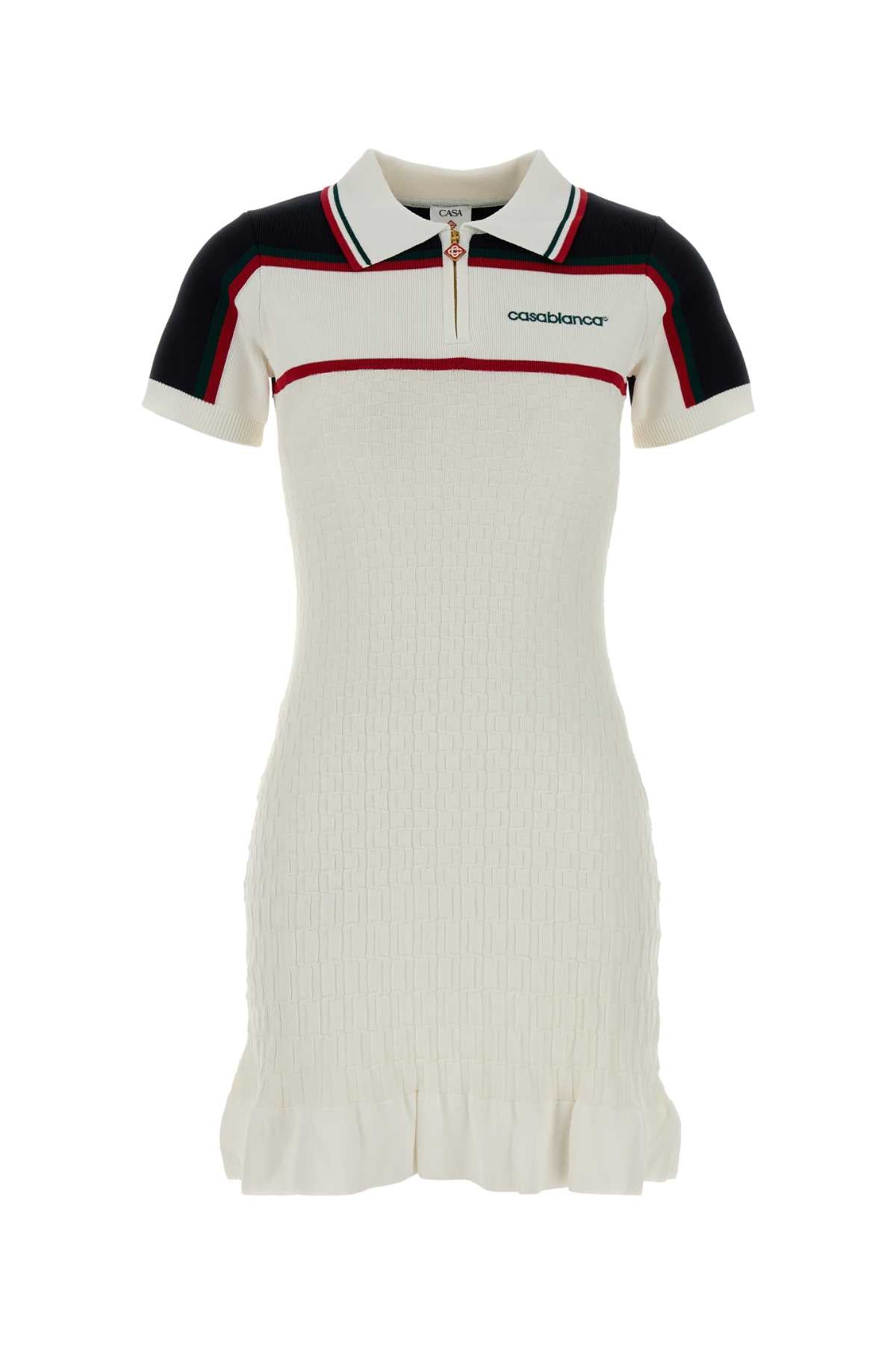 Colour-Block Ribbed Polo Dress — White