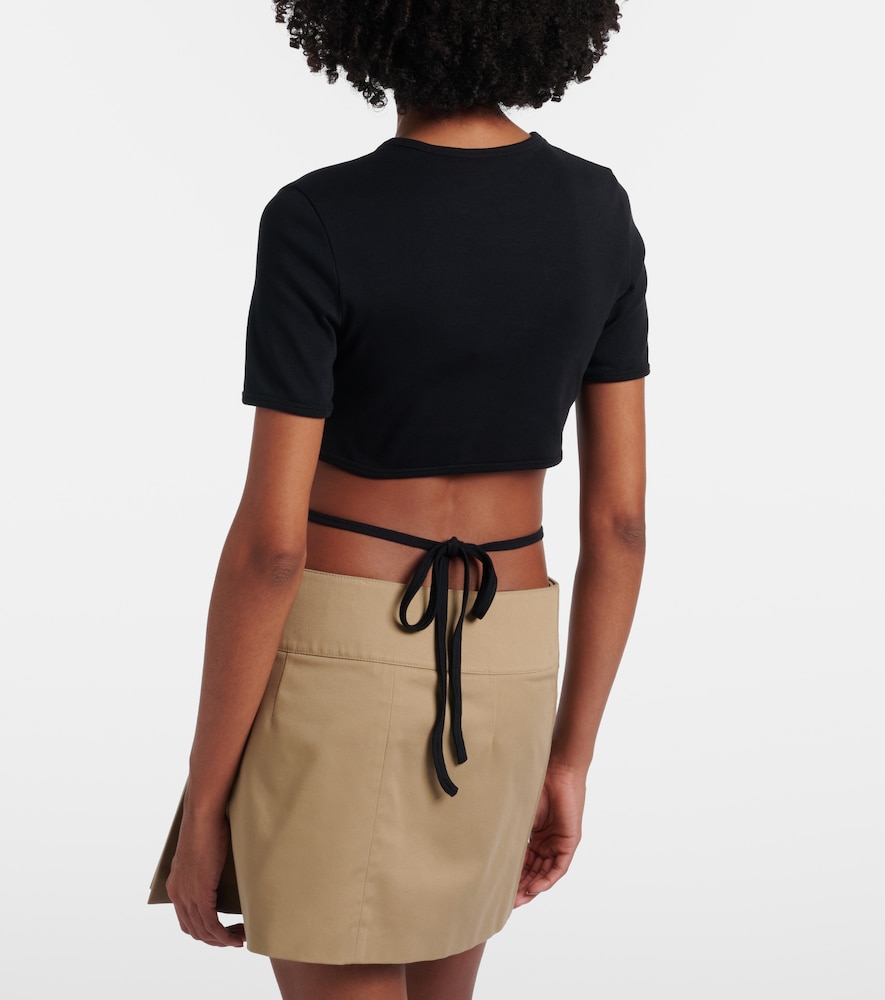 Courrèges Logo cutout tie-back cotton crop top