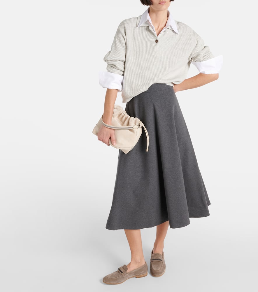 Cotton-blend midi skirt
