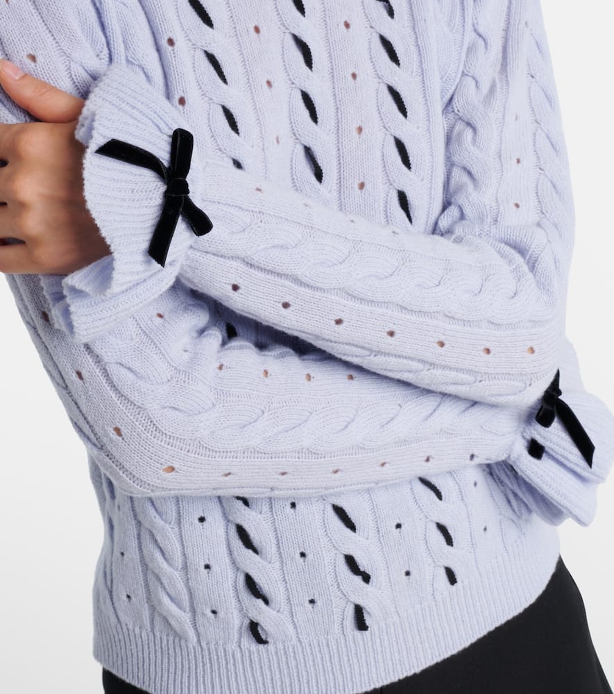 Bow-detail cable-knit virgin wool sweater