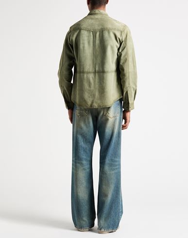 Man Shirt Light green Size 40 Leather